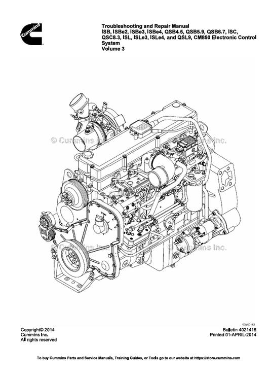 JOHN DEERE CUMMIN ENGINE ISB, ISBE2, ESBE3, ESBE4, QSB, QSC, QSL, ISC, ISLE 4021416-VOL3 REPAIR MANUAL