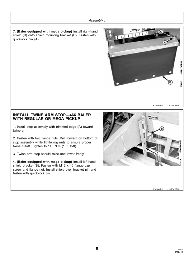JOHN DEERE 466, 566R ROUND BALER PRE DELIVERY INSTRUCTION MANUAL PDIE90551