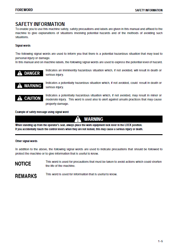 KOMATSU WA200L-5 WHEEL LOADER OPERATION & MAINTENANCE MANUAL PDF