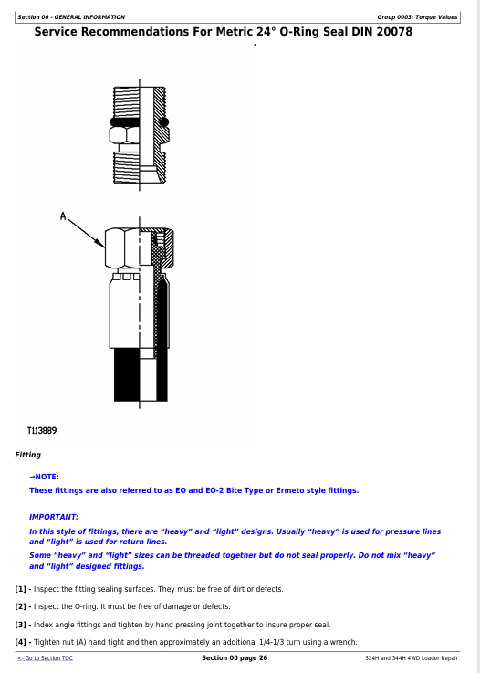 JOHN DEERE 324H AND 344H 4WD LOADER REPAIR TECHNICAL MANUAL TM1746