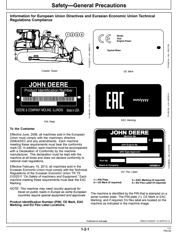 JOHN DEERE 950K CRAWLER DOZER OPERATOR MANUAL OMT369304X19