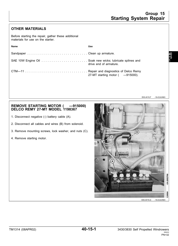 JOHN DEERE 3430 AND 3830 SELF-PROPELLED WINDROWER TECHNICAL MANUAL TM1314