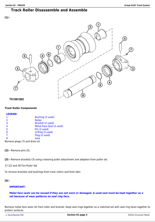 JOHN DEERE 250GLC EXCAVATOR REPAIR TECHNICAL MANUAL TM12177
