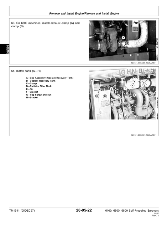 JOHN DEERE 6100, 6500 AND 6600 SELF-PROPELLED SPRAYER TECHNICAL MANUAL TM1511