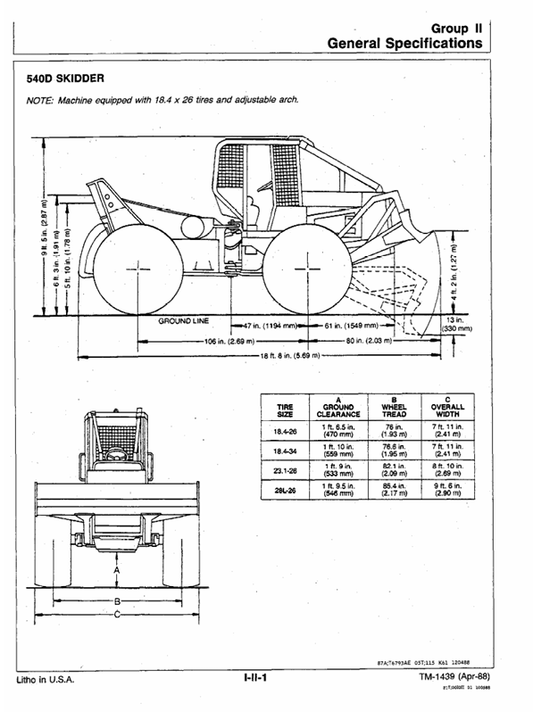 JOHN DEERE 540D SKIDDER, 548D GRAPPLE SKIDDER OPERATION AND TEST TECHNICAL MANUAL TM1439