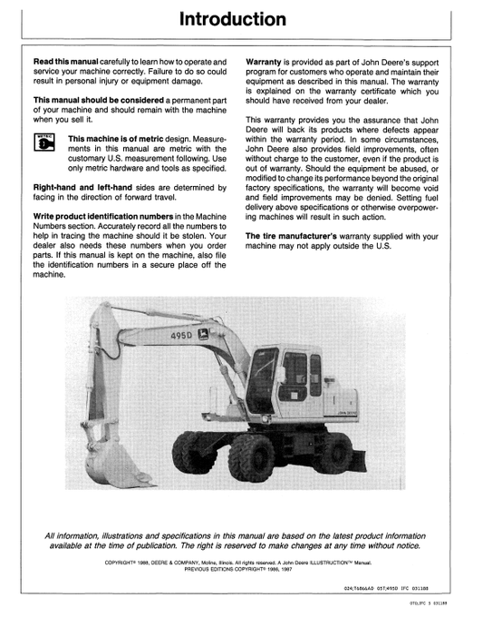 JOHN DEERE 495D EXCAVATOR OPERATOR MANUAL OMAT126003
