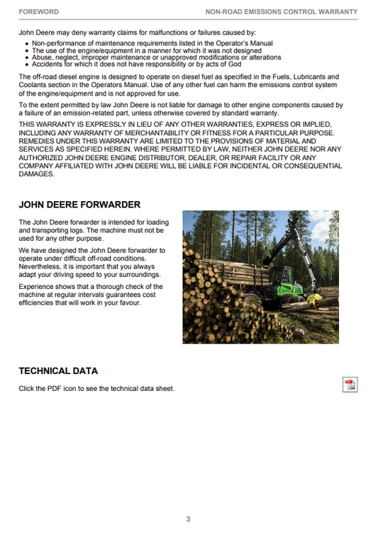 JOHN DEERE 1110G / 1210G / 1510G TIER 2 FIXED CABIN OPERATOR MANUAL F697772