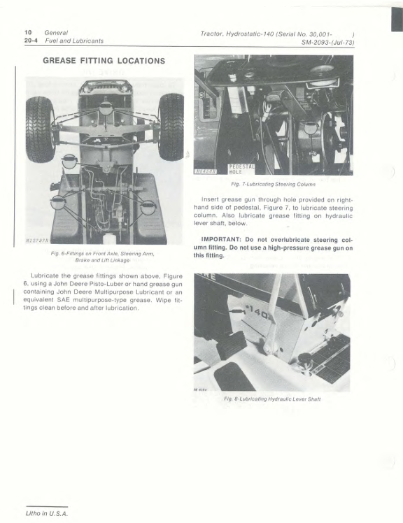JOHN DEERE 140 HYDROSTATIC TRACTOR SERVICE MANUAL SM2093