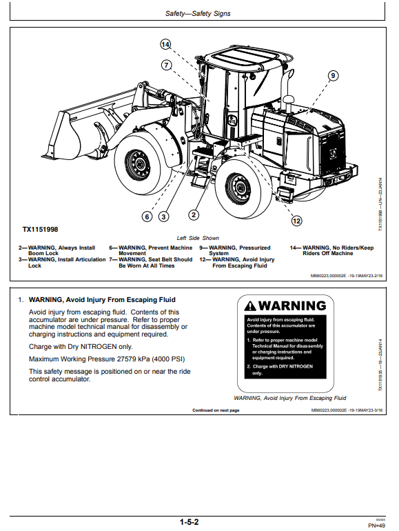 JOHN DEERE 544K 4WD LOADER OPERATOR MANUAL OMT346593X19