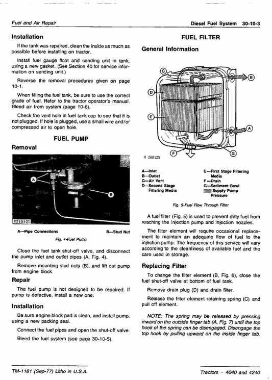 JOHN DEERE 4040 AND 4240 TRACTOR TECHNICAL MANUAL TM1181