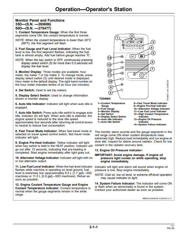 JOHN DEERE 35D AND 50D EXCAVATOR OPERATOR MANUAL OMT209413