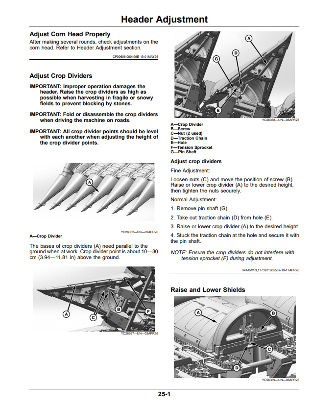 JOHN DEERE YG306 CORN HEAD OPERATOR MANUAL OMDX29594