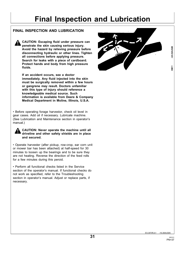JOHN DEERE FORAGE HARVERSTER 3950, 3970 PDIE87601 H5 PRE DELIVERY INSTRUCTION MANUAL