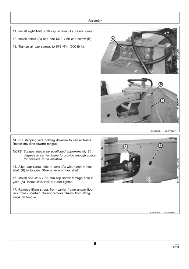 JOHN DEERE 945 CENTER PIVOT ROTARY ROLL MOWER CONDITIONER PRE DELIVERY INSTRUCTION MANUAL PDIE91038