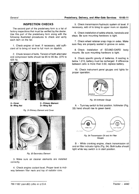 JOHN DEERE 4440 ROW CROP TRACTOR TECHNICAL MANUAL TM1182