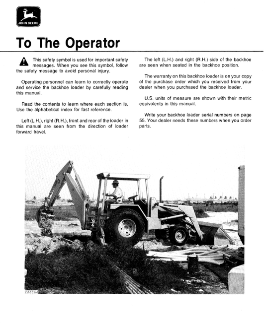JOHN DEERE JD410 BACKHOE LOADER OPERATOR MANUAL OMT66840