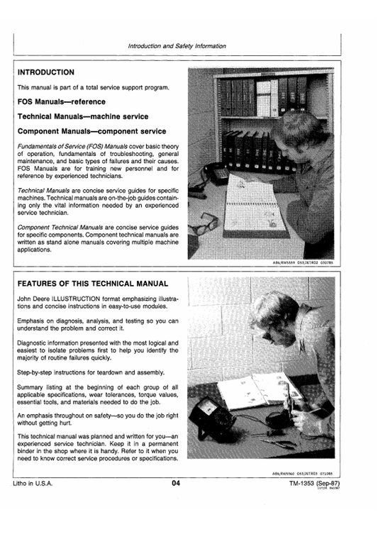 JOHN DEERE 4050, 4250 AND 4450 TRACTOR TECHNICAL MANUAL TM1353