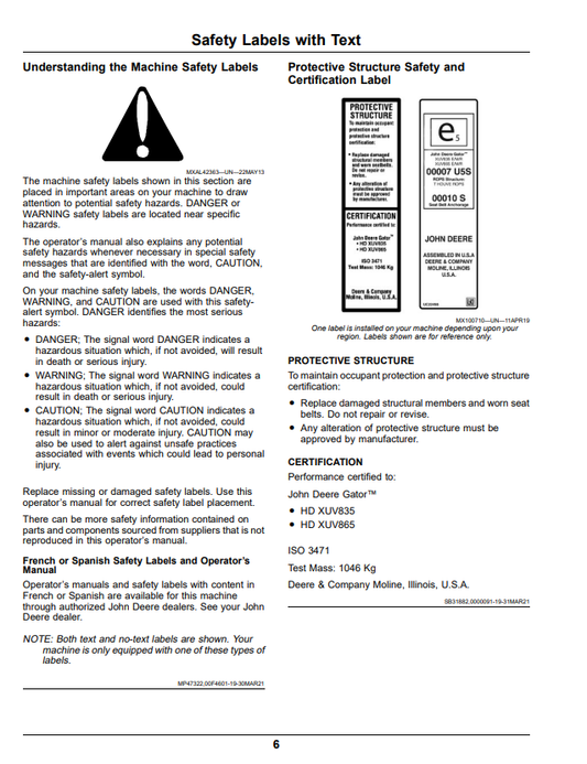 JOHN DEERE XUV865E, XUV865M, XUV865R GATOR™ UTILITY VEHICLES OPERATOR MANUAL OMUC26718