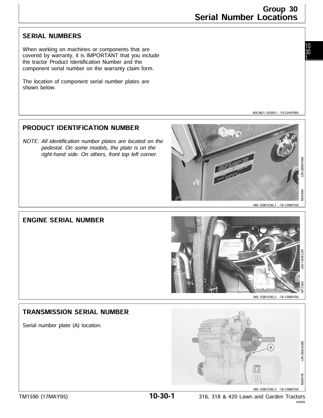 JOHN DEERE 316, 318 AND 420 LAWN AND GARDEN TRACTOR TECHNICAL MANUAL TM1590