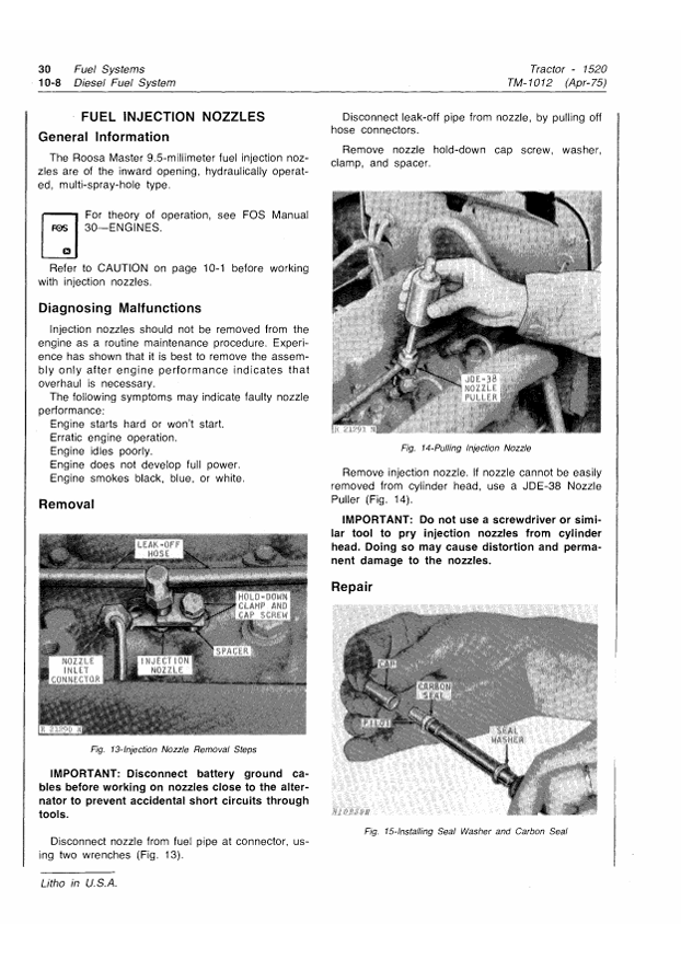 JOHN DEERE 1520 TRACTOR TECHNICAL MANUAL TM1012
