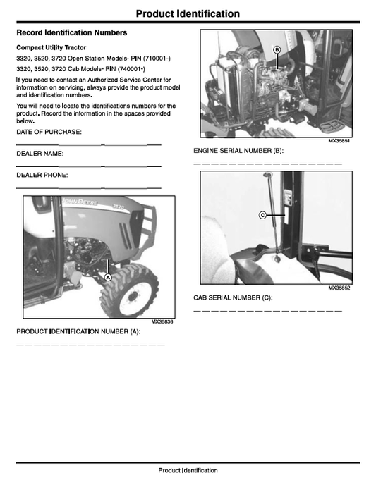 JOHN DEERE 3320, 3520, 3720 COMPACT UTILITY TRACTOR OPERATOR MANUAL OMLVU23778