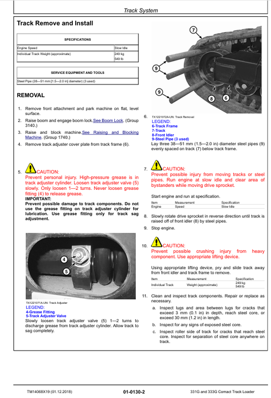 JOHN DEERE 331G, 333G COMPACT TRACK LOADER REPAIR MANUAL TM14068X19