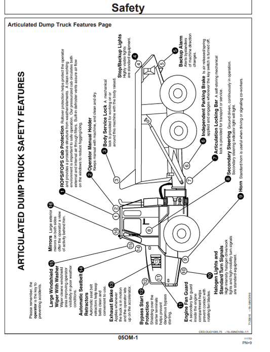 JOHN DEERE B35C/B40C ARTICULATED DUMP TRUCK OPERATOR MANUAL OMT167176