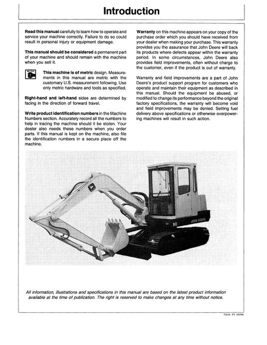 JOHN DEERE 50 EXCAVATOR OPERATOR MANUAL OMT107066