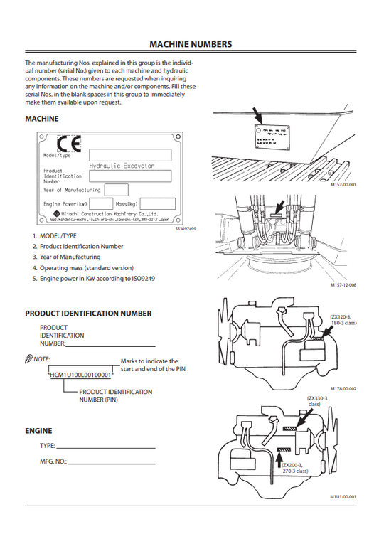 HITACHI ZAXIS 120-3 CLASS, 180-3 CLASS, 200-3 CLASS, 270-3 CLASS, 330-3 CLASS HYDRAULIC EXCAVATOR OPERATOR MANUAL EM1U1EN32