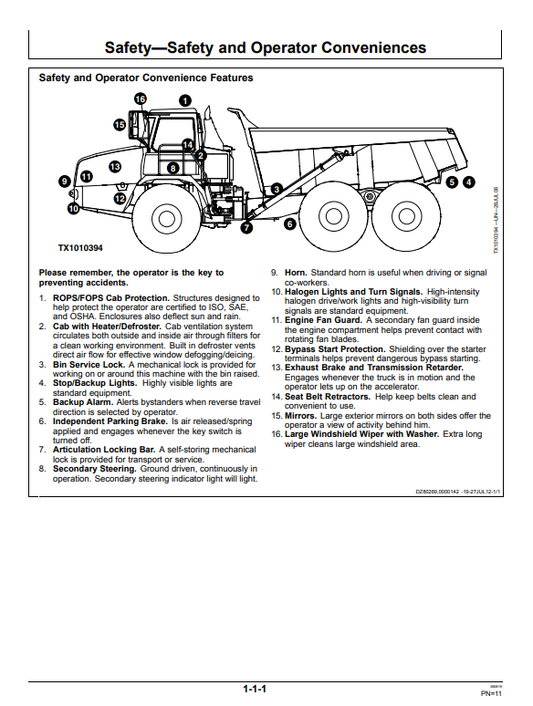 JOHN DEERE 350D AND 400D ARTICULATED DUMP TRUCK OPERATOR MANUAL OMT187885