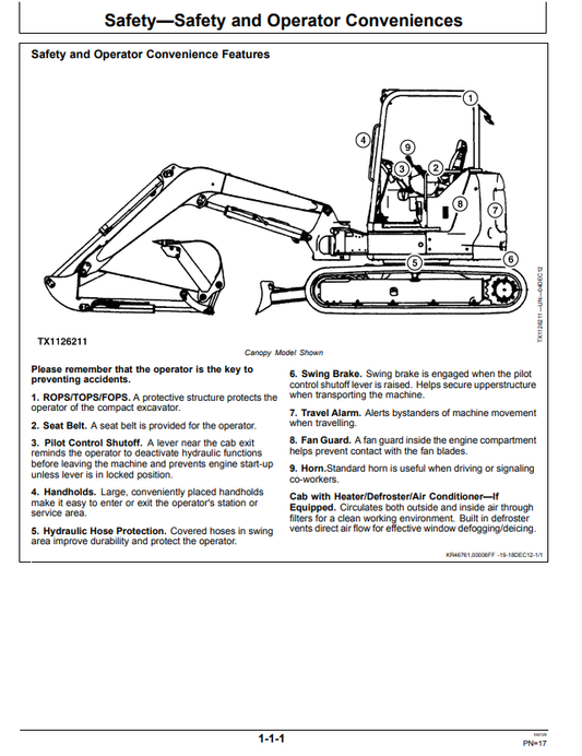 JOHN DEERE 50G EXCAVATOR OPERATOR MANUAL OMT333114