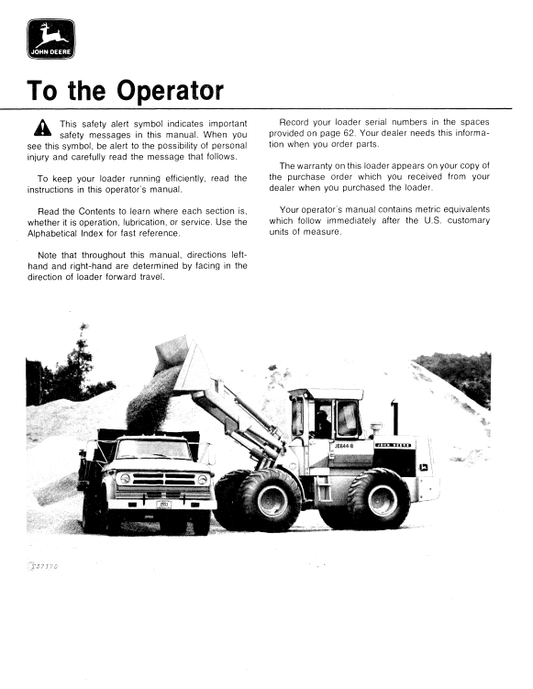 JOHN DEERE JD644-B LOADER OPERATOR MANUAL OMT68749