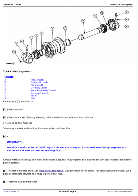 JOHN DEERE 120C EXCAVATOR REPAIR TECHNICAL MANUAL TM1935