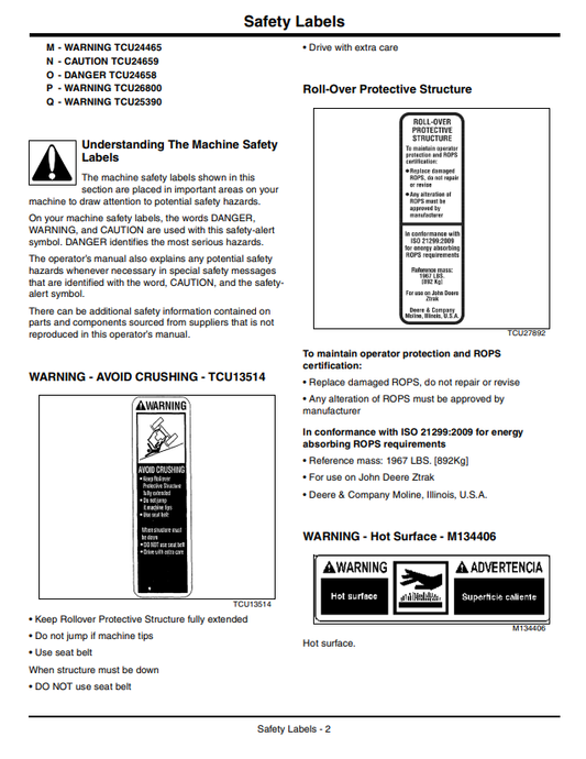 JOHN DEERE Z700 SERIES ZTRAK™ OPERATOR MANUAL OMTCU30420