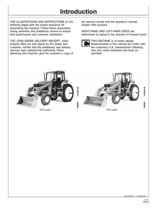 JOHN DEERE 720, 725 LOADER PRE DELIVERY INSTRUCTION MANUAL PDIW43428