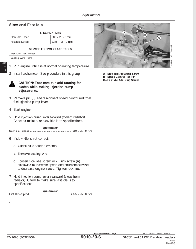 JOHN DEERE 310SE AND 315SE BACKHOE LOADER OPERATION AND TEST TECHNICAL MANUAL TM1608