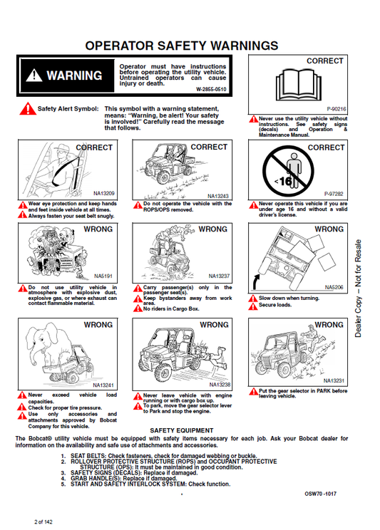 7397194 Bobcat UV34 UV34XL Utility Vehicle Operator Manual PDF
