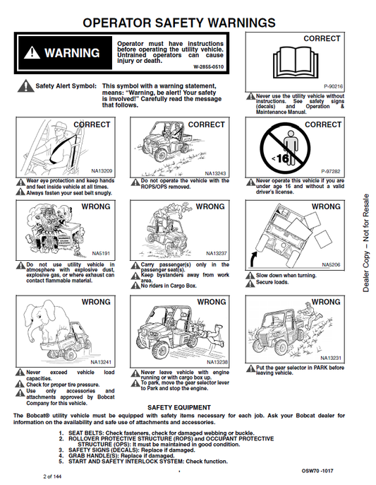 7422736 Bobcat UV34 UV34XL Utility Vehicle Operator Manual PDF