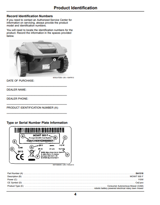 JOHN DEERE AUTONOMOUS MOWER MOWIT 500F OPERATOR MANUAL OMSAU13608