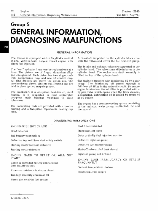 JOHN DEERE 2240 TRACTOR TECHNICAL MANUAL TM4301