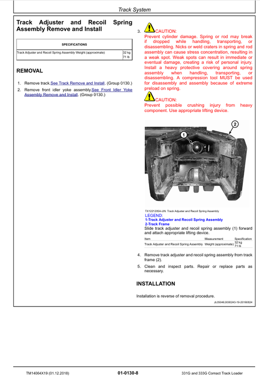 JOHN DEERE 331G, 333G COMACT TRACK LOADER REPAIR MANUAL TM14064X19