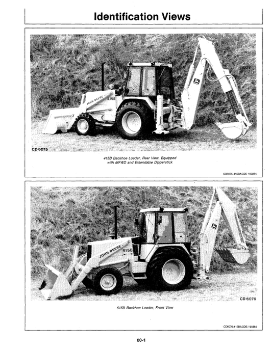 JOHN DEERE 415 B, 515 B BACKHOE LOADER OPERATOR MANUAL OMCD16146