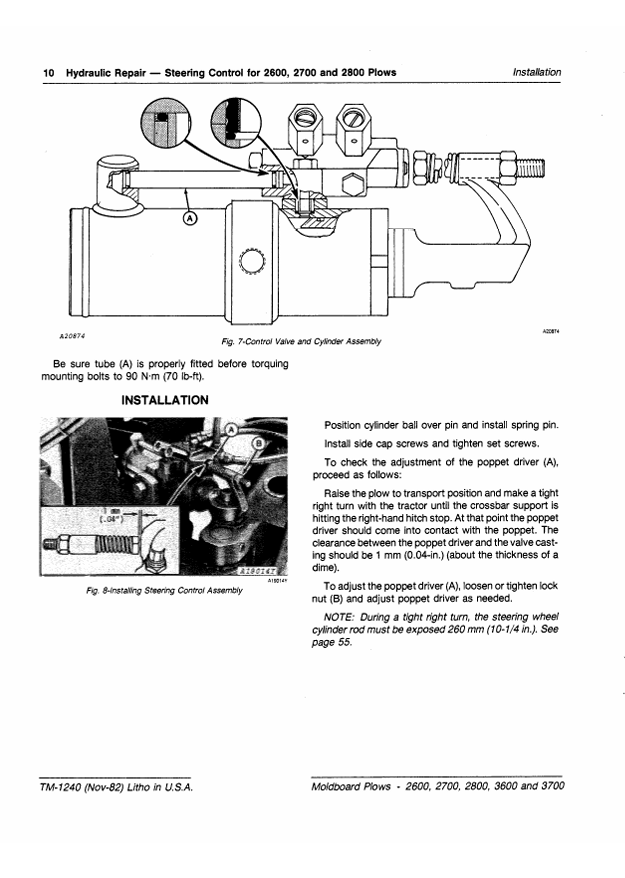 JOHN DEERE 2600, 2700 AND 2800 SEMI-INTEGRAL 3600 AND 3700 DRAWN MOLDBOARD PLOWS TECHNICAL MANUAL TM1240
