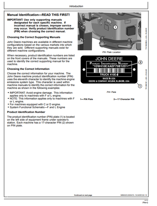 JOHN DEERE 410E-II AND 460E-II ARTICULATED DUMP TRUCK OPERATOR MANUAL OMT424947X19