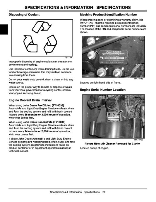 JOHN DEERE 110 BACKHOE LOADER TRACTOR TECHNICAL MANUAL TM1987