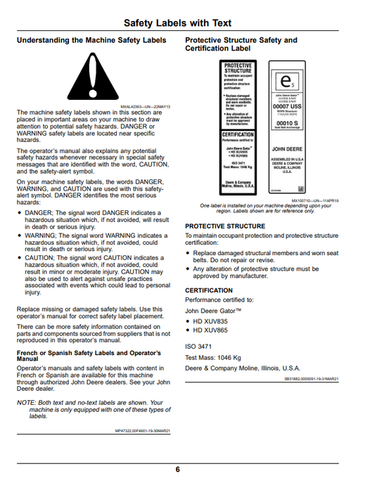 JOHN DEERE XUV835E, XUV835M, XUV835R GATOR™ UTILITY VEHICLES OPERATOR MANUAL OMUC26712