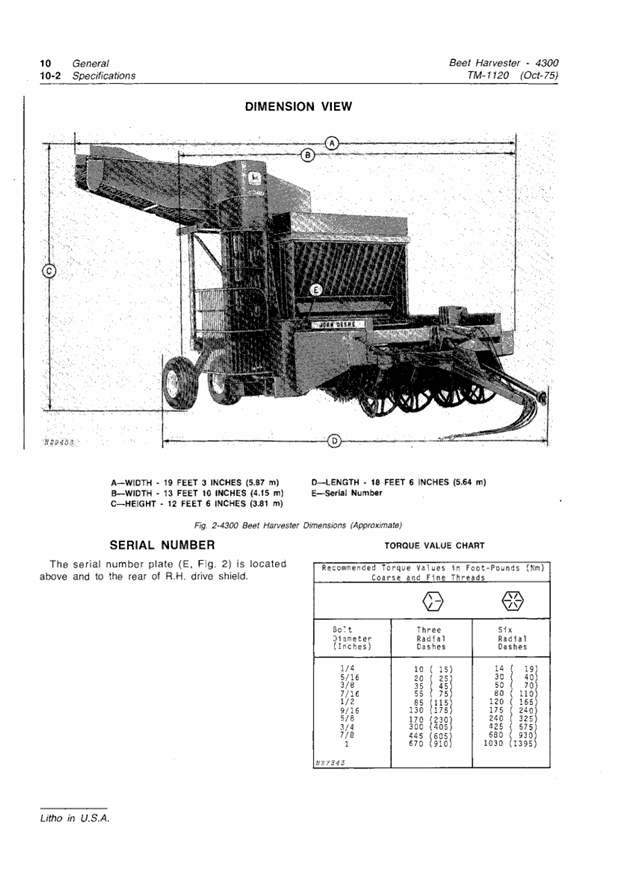 JOHN DEERE 4300 BEET HARVESTER TECHNICAL MANUAL TM1120