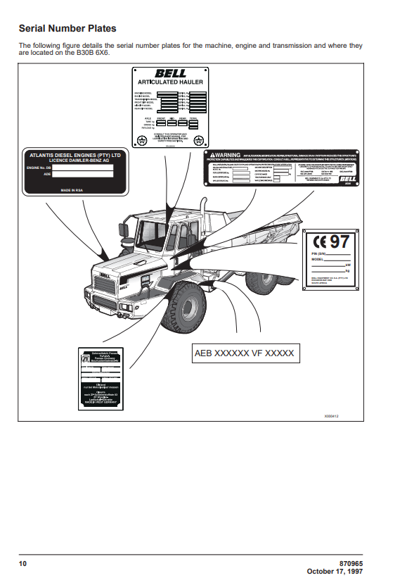 JOHN DEERE B30B 6X6 ARTICULATED DUMP TRUCK OPERATOR MANUAL OMT870968