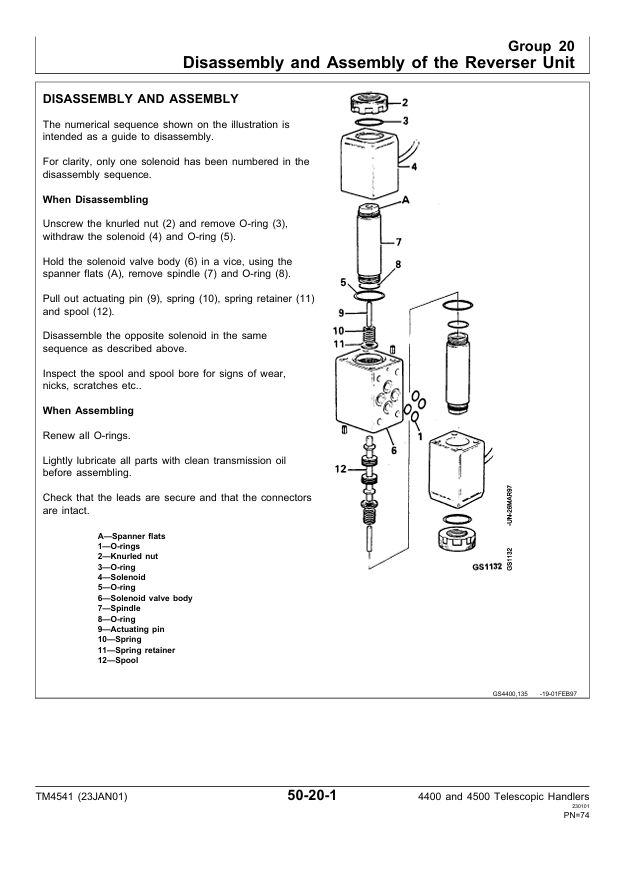 JOHN DEERE 4400, 4500 TELESCOPIC HANDLER TECHNICAL MANUAL TM4541