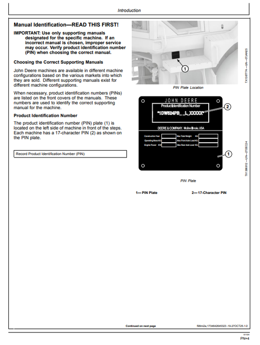 JOHN DEERE 524 P 4WD LOADER OPERATOR MANUAL OMT495779X019